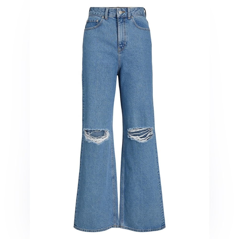 High-Waist Distressed Knee Wide Jeans - Picture 2 of 5